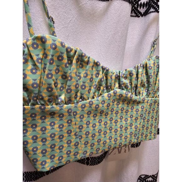 NWT Zara pastel floral cropped bustier top adjustable straps small - Picture 4 of 9